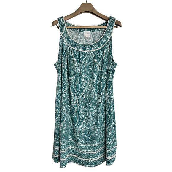 Kate Hill Dresses & Skirts - Kate Hill Dress 18W Sleeveless Green White Boat Neck Pockets